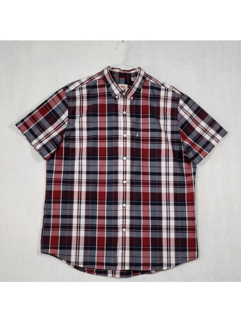 Levi's Plaid Button Front Short Sleeve Shirt, Red Boy's Youth Size XL, EUC